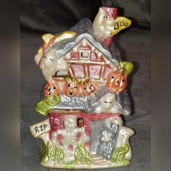 NIB TEA LIGHT HALLOWEEN CANDLE HOLDERS CERAMIC HAND-CRAFTED BUNDLE & CANDY BOWL - Picture 8 of 16